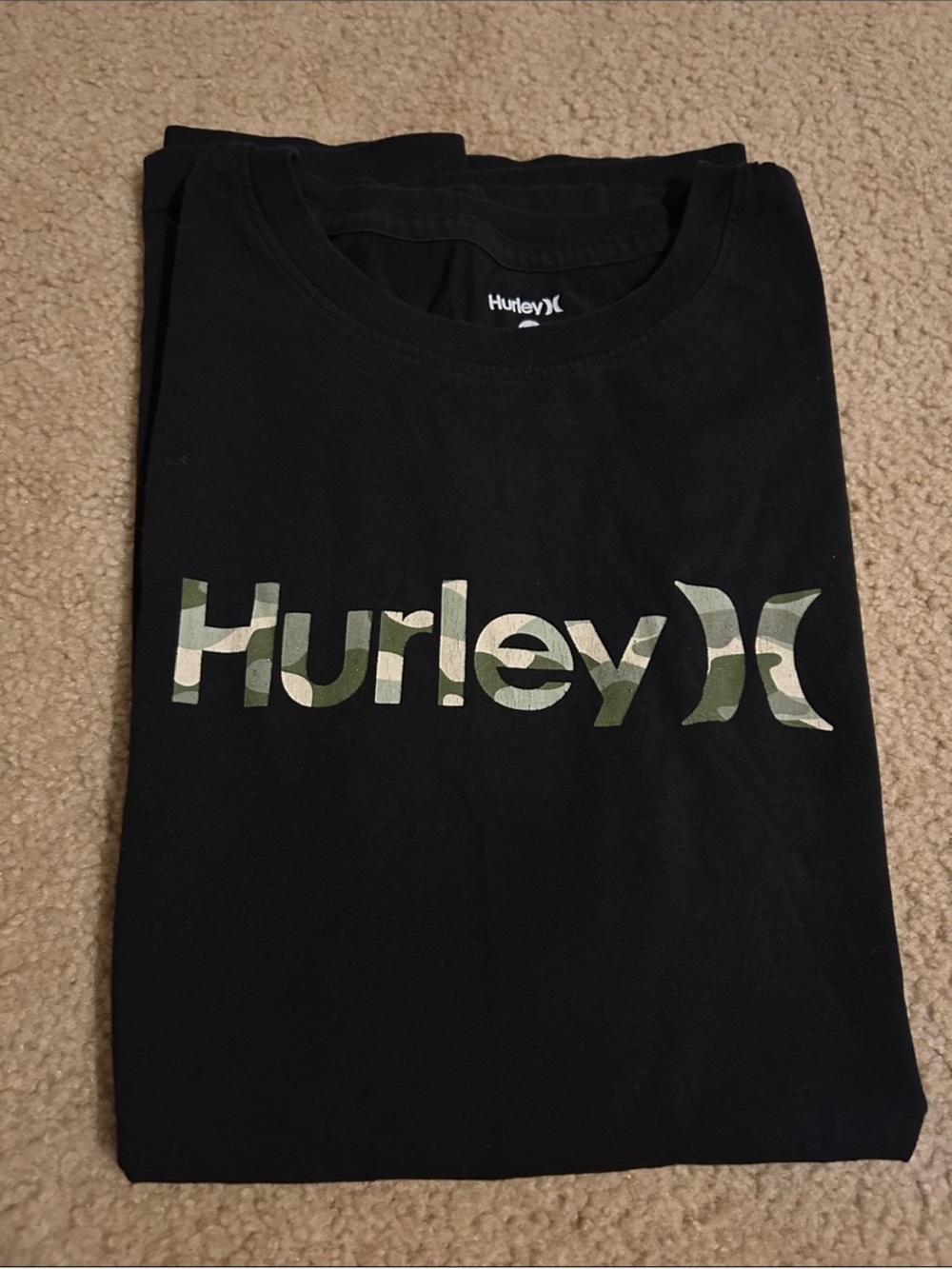 Hurley Black Short Sleeve Tee with Camouflage Logo